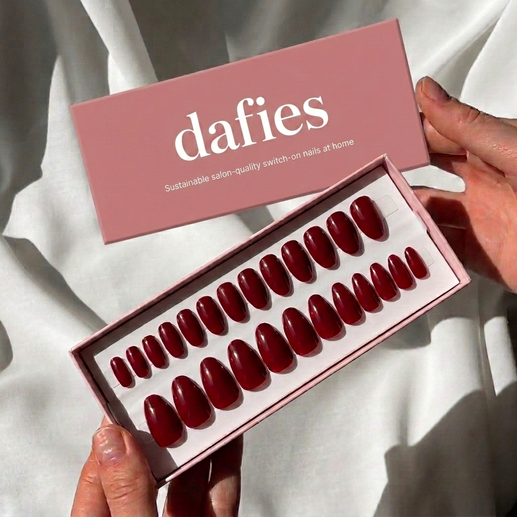 An open organiser tray with multiple sets of dafies press-on nails